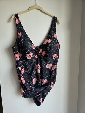 Torrid Size 3.Black Floral One-Piece Swimsuit with Pink Flowers